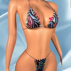 Multicolor Zebra Print Microkini Set